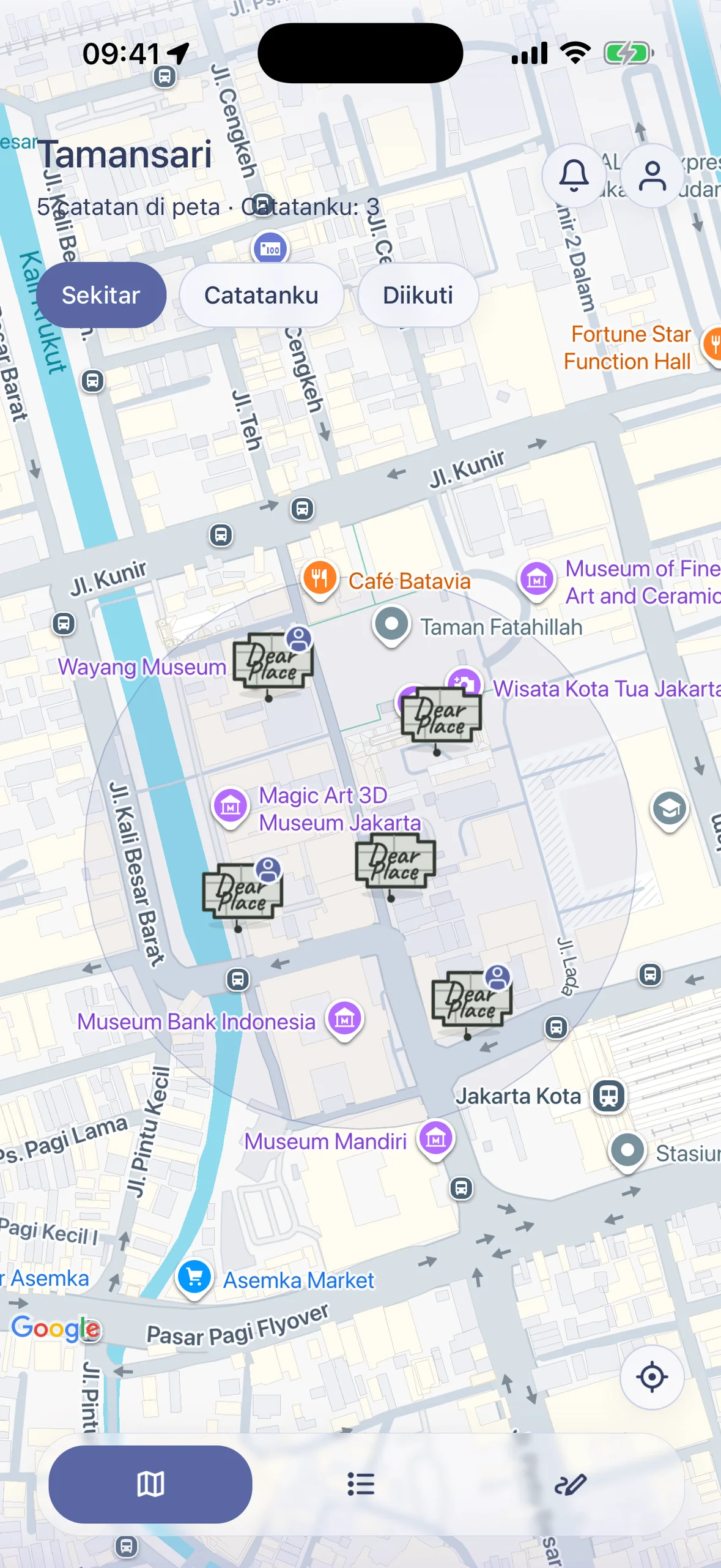 Temukan tempat kenangan tinggal di peta.